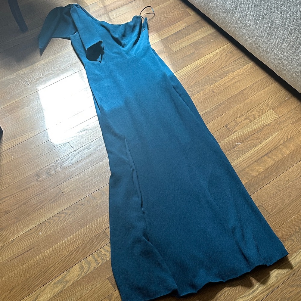 Dress the Population Teal One-Shoulder Maxi Dress